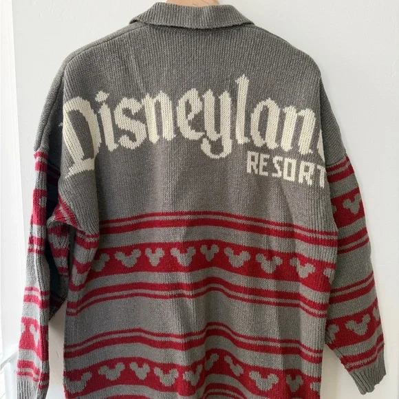 Disneyland Spirit Jersey Gray and Red Knit Zip-Up Sweater